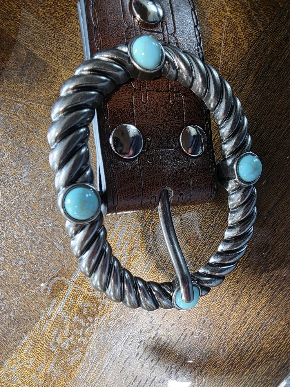 Turquoise Accent Twisted Silver Hoop Belt Buckle - Women's Jewelry